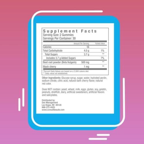 Consult Health - Primo Beets Treats Gummies - Circulation Super Nutrition with Beet Root Powder - Black Cherry Flavor