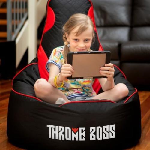 BLACK Throne Boss Gaming Bean Bag Chair for Kids with High Back – Floor Gaming Chair, Easy to Clean Oxford 420D Fabric, Large Side Pockets, Headphone Hanger – Cover ONLY Add 200 Liters Beans (BLACK)