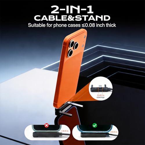 Invisible Holder Charger Cable, 240W PD Fast Charging Cable for Desk, USB-C to USB-C & USB to USB-C Cable 4.9 FT with 360° Adjustable Metal Stand, 2 in 1 Holder Charger for Gaming, Office, Home