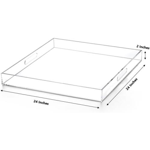 Extra Large Clear Acrylic Ottoman Tray with Cutout Handles 24x24 Inch Over-Sized King-Size Serving Tray Boot Organizer Decorative Tray for Living Room Bedroom,Bathroom and Kitchen Entryway