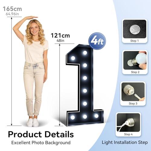 Ledido 4FT Black Marquee Light Up Numbers 7 for 7th 70th Birthday Decor