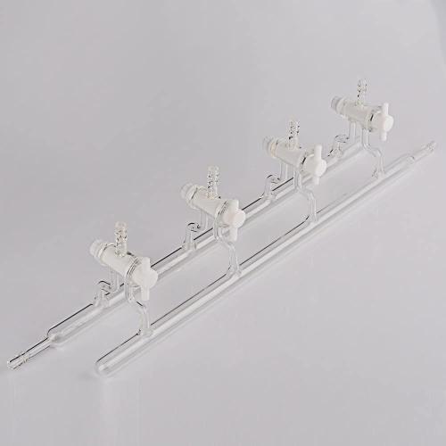 stonylab Glass Double Vacuum Manifold, Borosilicate Glass 4 Ports Vacuum Gas Dual Bank Manifold with Glass Stopcocks for Laboratory Schlenk Line