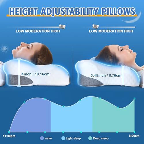 Cervical Neck Pillows with Memory Foam - Neck Pillows for Pain Relief Contour Memory Foam Pillows Ergonomic Neck Support - Adjustable Orthopedic Bed Pillows with Breathable Pillowcase for Sleeping
