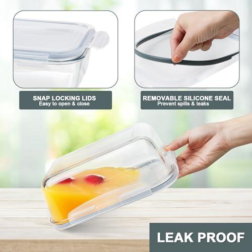 KOMUEE 4 Pack 63oz 27oz Large Glass Food Storage Containers Set with Airtight Lids, BPA-Free, Meal Prep Containers for Storing, Freezer, Microwave and Oven Safe