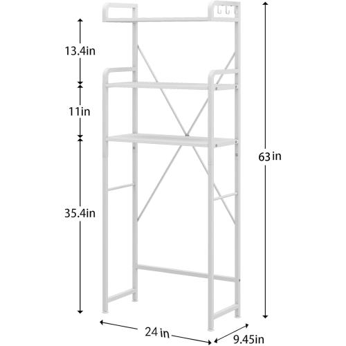 Huhote Over The Toilet Storage Rack with 3-Tier Bathroom Shelves, Space Saver Toilet Shelf, Bathroom Storage Organizer with Hooks for Over Toilet Storage and Shelf (White)