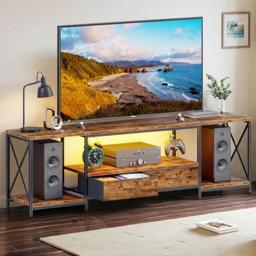 LED TV Stand for 75 70 Inch TV with Fabric Drawers LED Entertainment Center Television Stands with Storage Shelves for Living Room, Bedroom, TV Console Table 63 Rustic Brown
