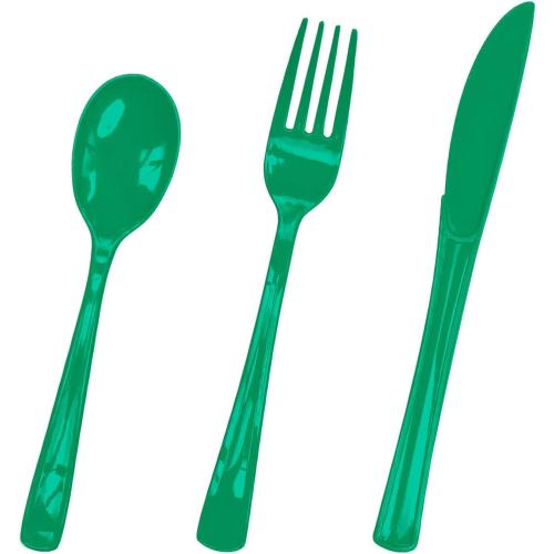 HEIPINIUYE 75 Pack Green Plastic Cutlery Heavy Duty Green Plastic Knives Forks and Spoons Disposable Silverware Set for 25 Guest Camping Birthday Baby Shower Party Cutlery Set