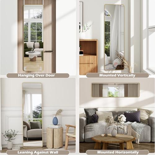 Door Mirror, Over The Door Full Length Mirror, 14x 48 Door Hanging or Wall Mirrors, Full Body Mirrors, Rounded Corner, Gold