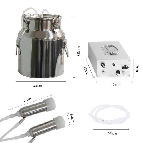 14L Cow Electric Milking Machine, Automatic Rechargeable Battery Powered Pulsation Vacuum Pump with 2 Teat Cups Stainless Steel Bucket for Cows(Battery Model)
