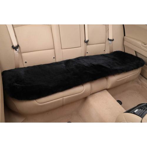 OGLAND Fuzzy Genuine Sheepskin Car Rear Seat Cover for Kids Dogs Pets Auto Bench Back Cushion Interior Accessories with Soft Fluffy Wool Natural Fur, Black
