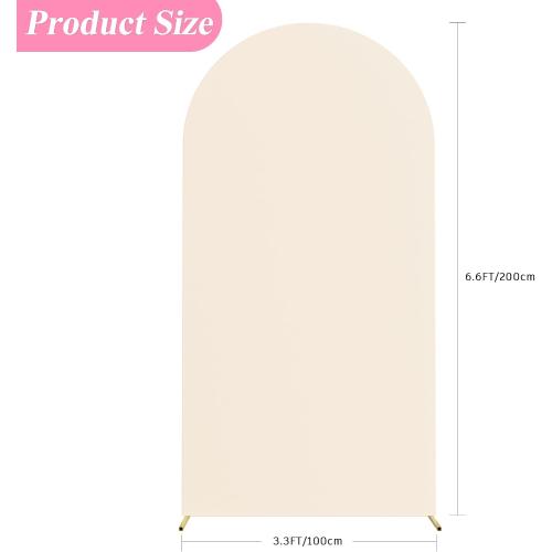 Putros Wedding Arch Cover 6.6FT Beige Spandex Fitted Round Top Chiara Backdrop Stand Covers for Wedding Birthday Party Decoration