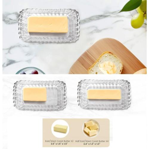 Clear Glass Butter Dish with Lid - Covered Butter Container Holder Keeper Tray Plate for Kitchen,Tabletop Countertop & Refrigerator | Safe Holds 1 Standard 4oz Butter Sticks