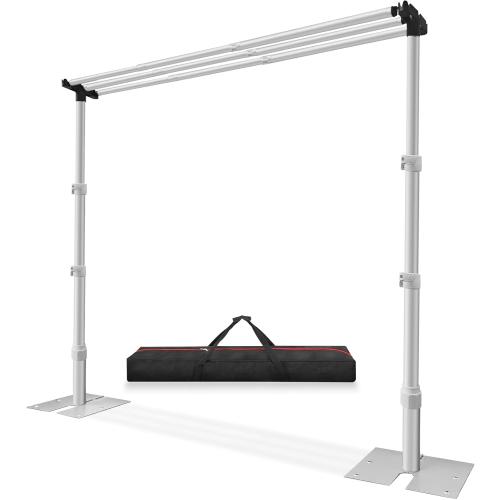 Jiang&Rong 10x10Ft Three Crossbar Backdrop Stand - Heavy Duty Adjustable Metal Frame with Drape Kit, Photographic Studio Backdrop Stand for Wedding, Birthday Party, Banquet Decorations, Events