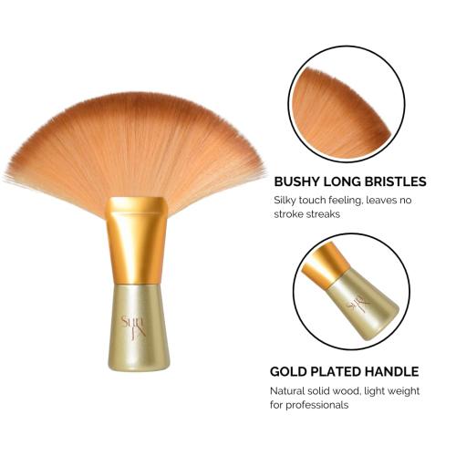 Gold SunFX Finishing Powder Brush | Large Professional Fan Brush for Salon Use | Perfect For Spray Tan Powder