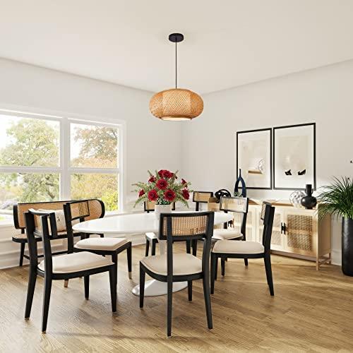 Bamboo Pendant Light Basket Weave Hanging Light, 1 Light Elegant Rattan Chandelier for Kitchen Island Nursery (23)