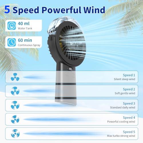 BQSS Handheld Misting Fan Portable for Travel Home Office Outdoor, Black