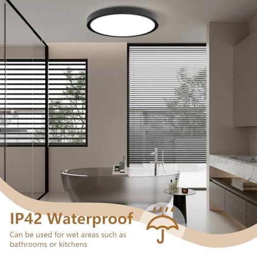 20 Inch Large LED Flush Mount Ceiling Light, 40W,4350LM, 3000K/4000K/6000K CCT Selectable, 0.98inch Super Slim Low Profile Round Flat Panel Light for Bedroom,Kitchen,Hallway(Black)