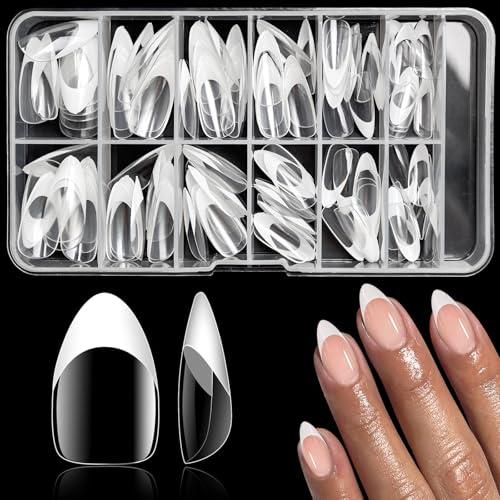 White French Tip Press on nails Short Almond Fake Nails, 120PCS Almond Nail Tips Short French Tip Nails, Clear Acrylic Nail Press on Full Cover False Nail
