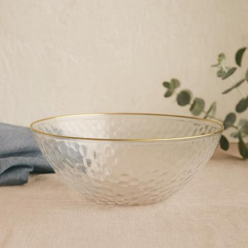 Hammered Gold Plastic Bowls Disposable Heavy Duty - 12 Oz Clear Plastic Bowls For Parties - Premium Clear Disposable Bowls for Hot Soup, Salads.
