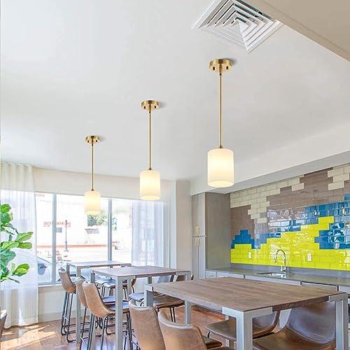 Modern Gold Pendant Light 3 Pack Brushed Brass Mid Century Chandelier White Cylinder Glass Shades Adjustable Rods Farmhouse Ceiling Hanging Lighting Fixture Kitchen Island Dining Room Bedroom