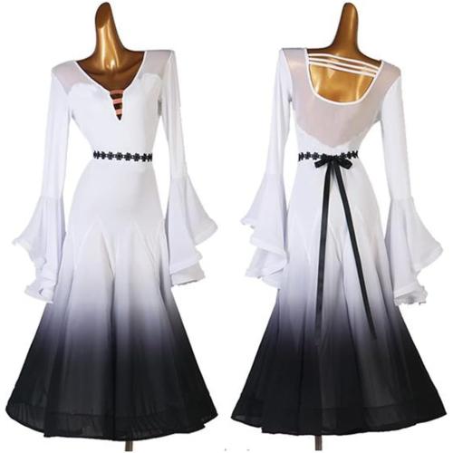 Size M /L ..V Neck Ballroom Dance Dresses for Women Waltz Competition Costumes Flamenco National Standard Performance Dress