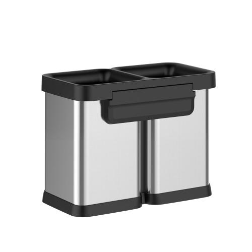 GAOMON 2x5.3 Gallon Kitchen Trash Can, Dual Compartment Waste Bins, Open Top, No Lid Stainless Steel Trash Bin for Kitchen, Office, Restaurant