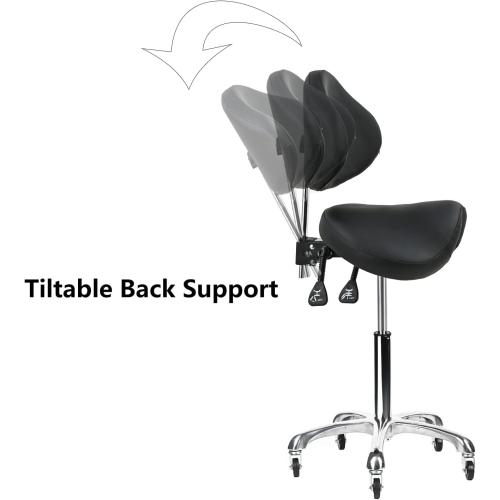 Saddle Stool Rolling Chair with Back Support Swivel Adjustable Height Ergonomic Thick Seat Cushion with Wheels for Nail Lash Tech Esthetician Tattoo Artist Salon Hair Cutting Stylist Black