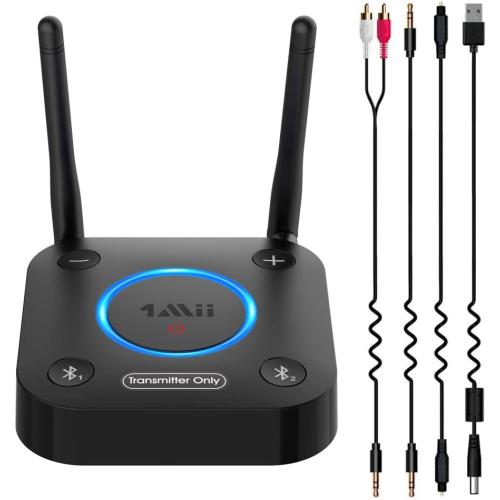 Black B06TX 1Mii B06TX Bluetooth 5.2 Transmitter for TV to Wireless Headphone/Speaker, Bluetooth Adapter for TV w/Volume Control, AUX/RCA/Optical/Coaxial Audio Inputs, Plug n Play, aptX Low Latency & HD