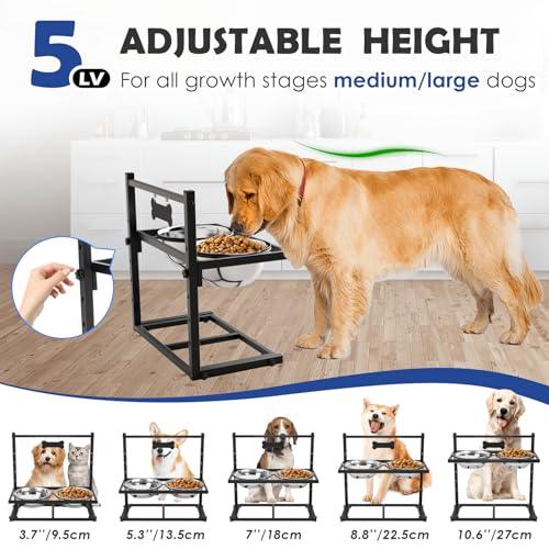 ADENGL Elevated Dog Bowls for Dogs,Raised Dog Bowl Stand with Two 1700ML Stainless Steel Bowls, Adjustable Tall Dog Food Water Bowls