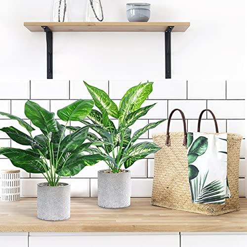 2pcs 16 Fake Plants Artificial Plants Tropical Faux Plants Indoor for Bathroom Kitchen Office Home Sage Green Decor
