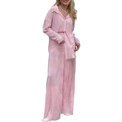 Women's Medium Casual 2 Piece Outfit Set Ruched Long Sleeve T-Shirt Top Loose High Waisted Pant Set Suit