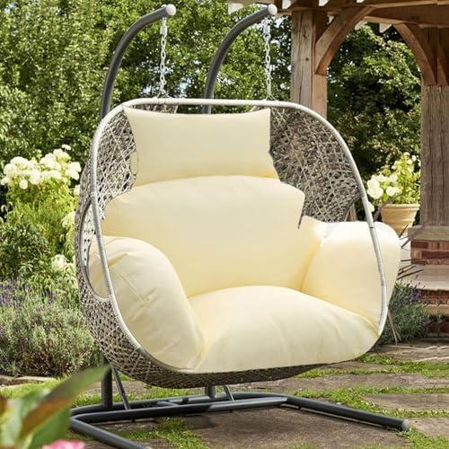 Egg Chair Cushion Replacement 47x31.5 Inch -Thicken Foldable Removable Waterproof Egg Chair Cushions with Headrest, Outdoor Hanging Chair Cushion, Patio Swing Cushions Beige