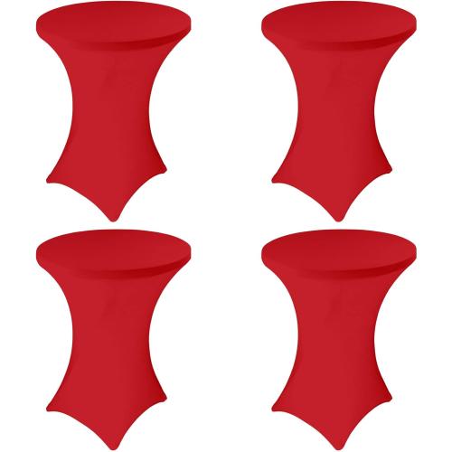 4 Pack Spandex Stretch Tablecloth - 32x43 Inch Square Corners, Fitted High Top Table Cloth for Cocktail, Bar, Weddings, Birthday, Banquet, Outdoor Party (Red)