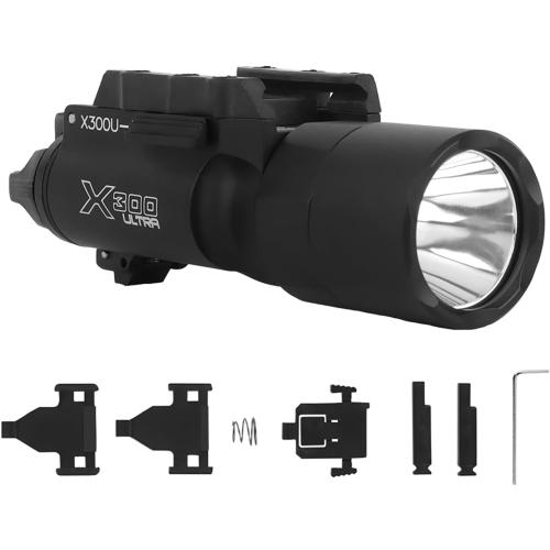 Zhongren X300-A Universal LED Tactical Flashlight 800-Lumen with Replaceable Slot Mount for Pistol and WeaponLight or Helmet ARC Rail (Black)