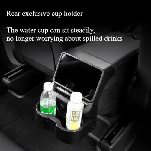 Rear Seat Cup Holder for Tesla Model Y Juniper 2025 2026 Model 3 Highland 2024 2025 2026 Storage Box Organizer Car Interior Asccesseries