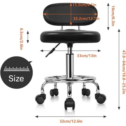 KKTONER PU Leather Modern Rolling Stool with Low Back Height Adjustable Work Salon Drafting Swivel Task Chair with Footrest (Black)