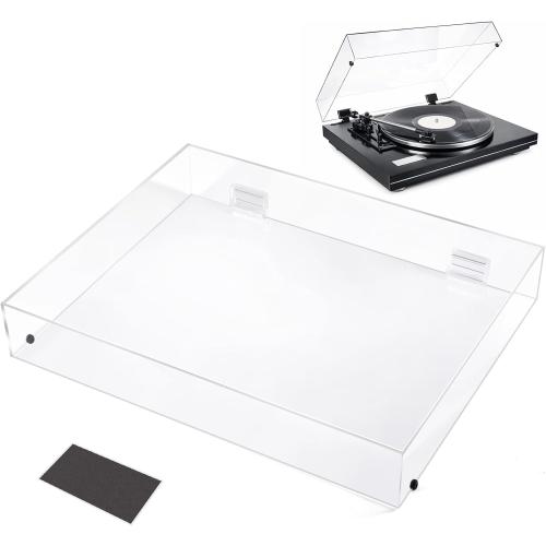 Acrylic Turntable Dust Cover Clear Stereo Turntable Dust Cover Protector with 4 Shock Absorbing Rubber Particles and a Shock Absorbing Pad, Compatible for AT-LP120XUSB