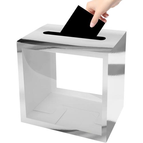 SietDESEO Silver Card Box for Party with Clear Window Box for Cards Receiving for Wedding Birthday Graduation Baby Shower Decorations Raffle Ticket Box