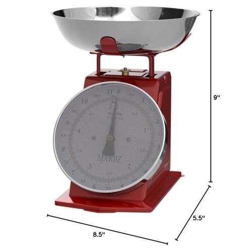 MARLIZ 11 lb/ 5Kg Mechanical Food Scale - Analog Kitchen Scale with 2 Bowls (Grams & Ounces) | Balanza de Cocina - Red Meat Scale