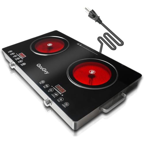 23 Portable Infrared 2 Burner 3500 Electri Burner with 2 Hours Timer-Electric Hot Plate Touch Control Panel Adjustable Heating Power Glass Plate Electric Cooktop for Cooking