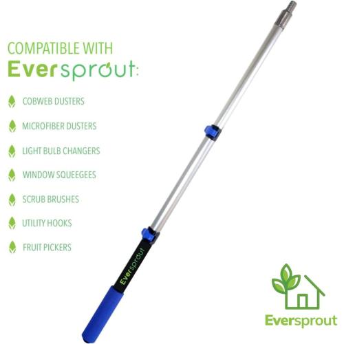 EVERSPROUT Scrub Brush, 1.5 to 3ft Pole, Rubber Bumper, No-Scratch | For Cars, Trucks, RV, Boats, Driveways, Decks, Patios, Decks, House Siding, 8-10ft Standing Reach, Non-Slip Grip, Lightweight