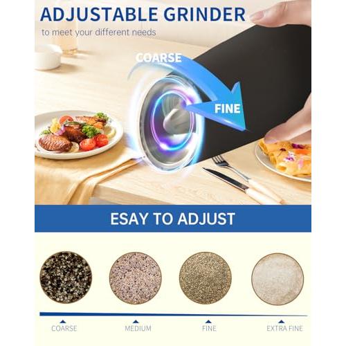 CIRCLE JOY Gravity Electric Salt and Pepper Grinder Set Automatic Salt and Pepper Grinder Set with LED Light, Battery Operated, Adjustable Coarseness, Large Capacity, for Home Kitchen BBQ, Black