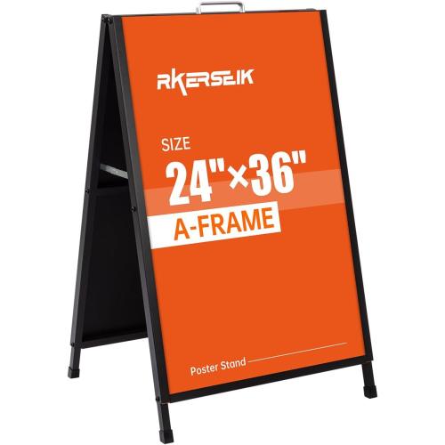 Heavy Duty A-Frame Sidewalks Signs 24×36 Inch，Sandwich Board Black Coated Steel Metal Portable Double-Sided，Slide-in Folding (24×36 Double Side （flat-pack）)