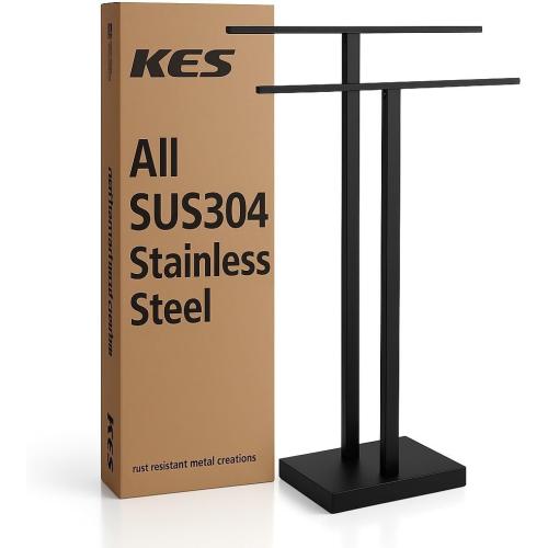 KES Free Standing Towel Rack Bathroom, Standing Towel Rack Floor with Weighted Base 2-Tier, Double Bath Towel Holder 18/8 Stainless Steel***** , BTH231-BK