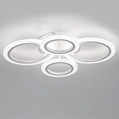 34W LED Ceiling Light with Remote, 3000-6000K Dimmable Modern Flush Mount Ceiling Lighting Fixture White 4 Rings Round Chandelier Ceiling Lamp for Small Room, Bedroom