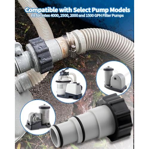 2 Pack Pool Hose Adapter A with Collar for Intex, Converts 1.5 to 1.25 Inch Hoses for Threaded Connection Pumps, Universal Replacement Adapter Set for Above Ground Pools (2, 2 * 4.28)