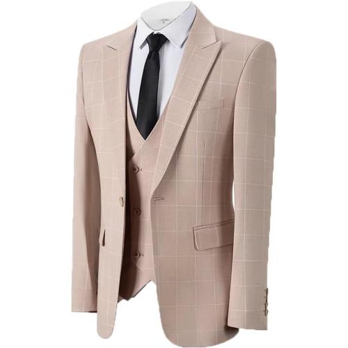 Size XL...Men's Plaid 3 Pieces Suits Slim Fit Tuxedo Sets for Men Business Formal Wedding Groomsmen Solid Blazer Jacket Vest Pants Sets