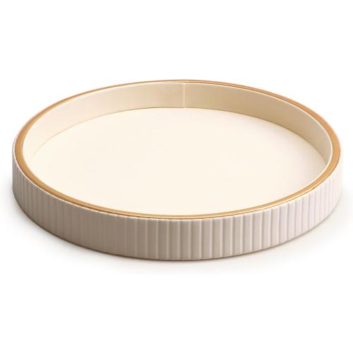 Leather Tray Desktop Storage Organizer, Round Valet Tray, White | Premium Serving Trays Decorative Tray Desk Organizer for Sundries Cosmetics Phone Wallet Keys Cutlery,