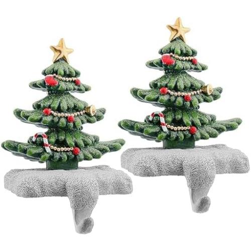 Christmas Stocking Holder Set of 2 with Glitter for Mantel Resin Stocking Hooks Fireplace Decor Sparkling Holiday Centerpiece Durable Indoor Christmas Gift
