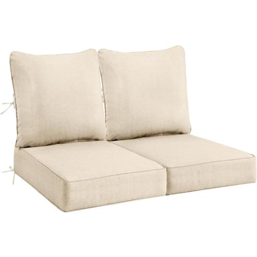 Sundale Outdoor Olefin Deep Seat Cushion Set of 2, Patio Chair Cushion and Pillow, Water-Resistant Sectional Sofa Pad with Straps Beige, 23 x 26 x 6 Inches
